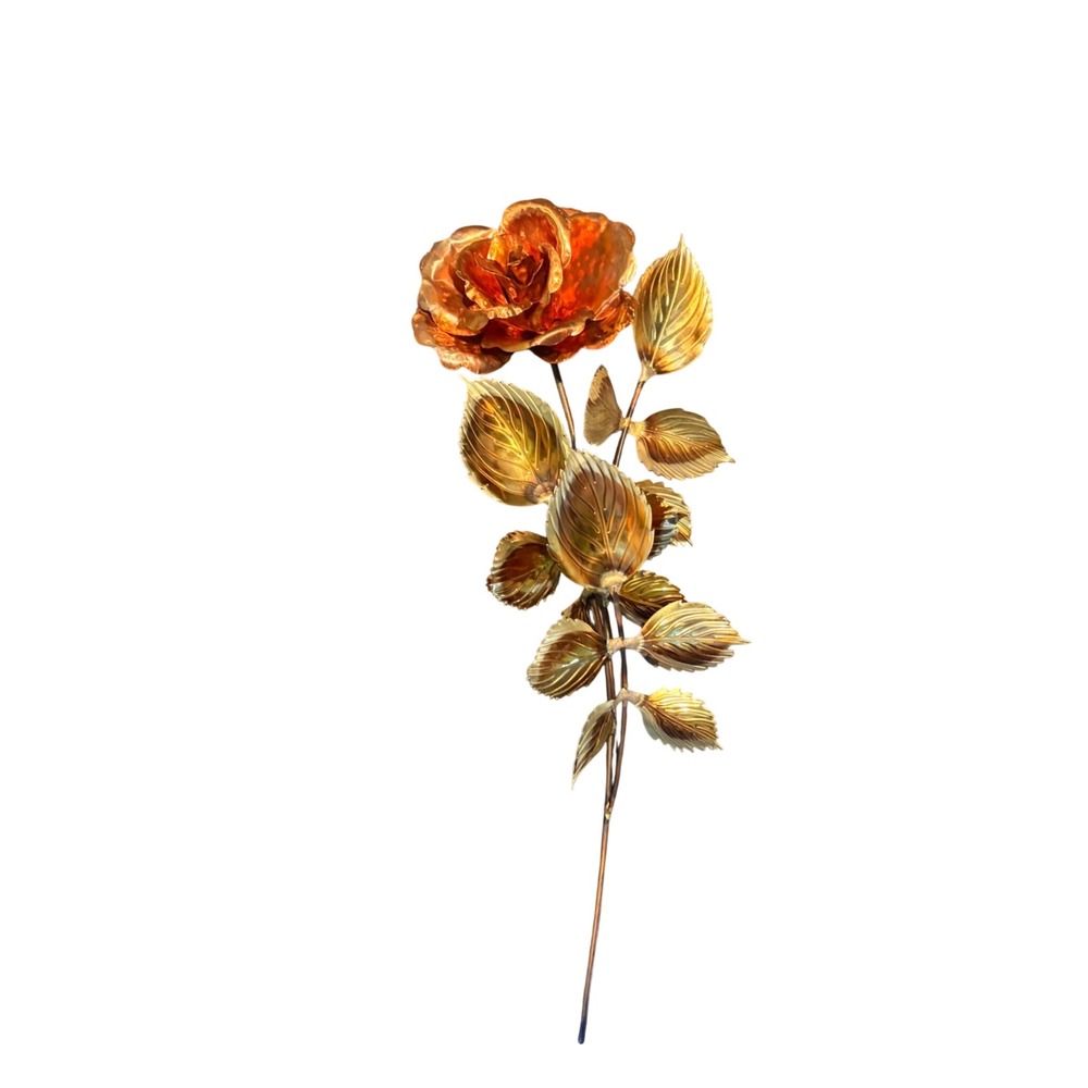 Vintage Metal Rose Wall Art Sculpture Copper Brass Tone Flower Home Interiors